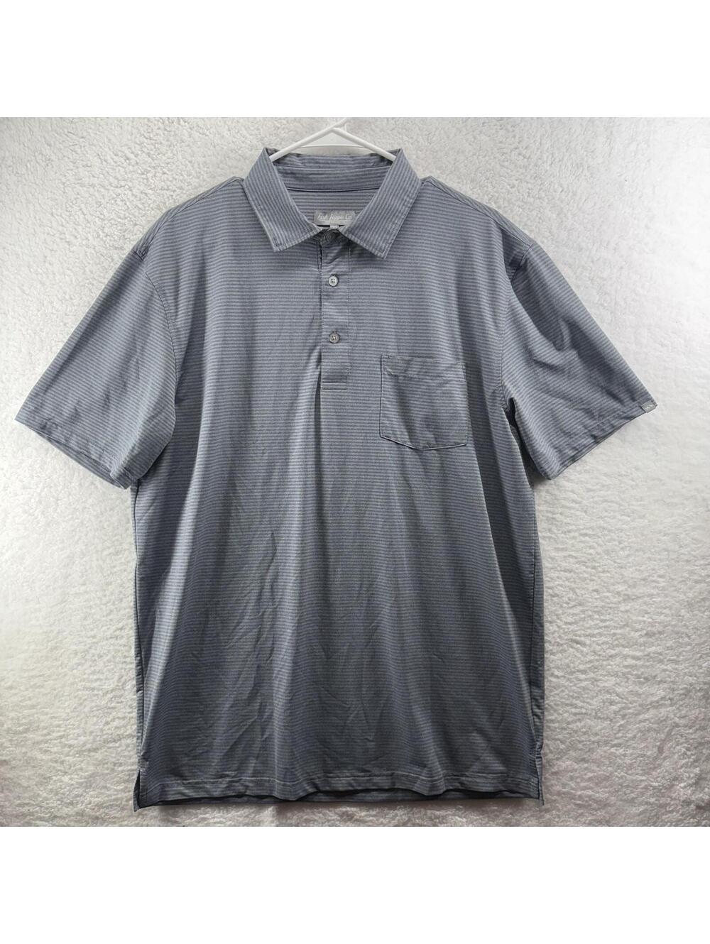 Fish Hippie Co Pocket Polo Mens Large Gray Stripe Heathered Pima Cotton Stretch